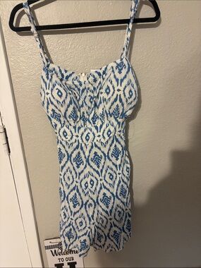 Vertiche Blue and White Ikat Print Dress
